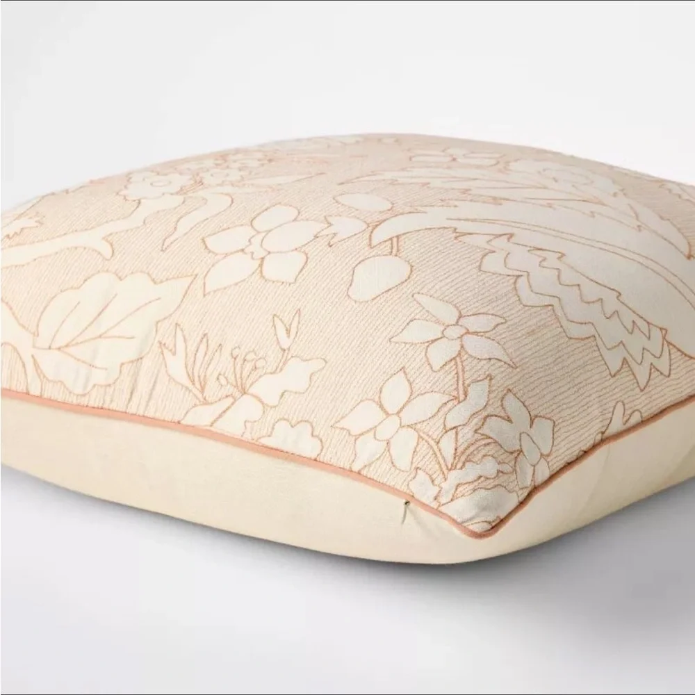 Oversized Square Reverse Embroidered Floral Pillow Orange/Cream - Threshold